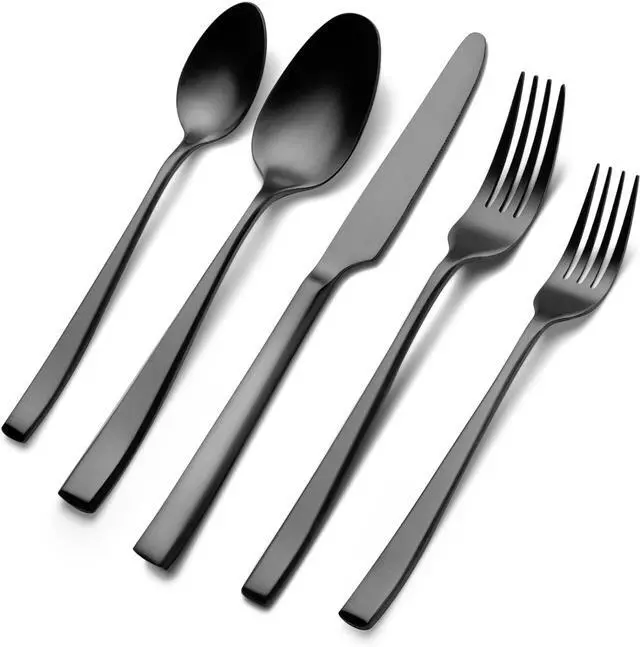 Main image of Matte Black Silverware Set, EIUBUIE 40-Piece Premium Stainless Steel Black Cutlery Set for 8, Matte Flatware Sets, Kitchen Utensils Sets Include Forks Spoons Knives