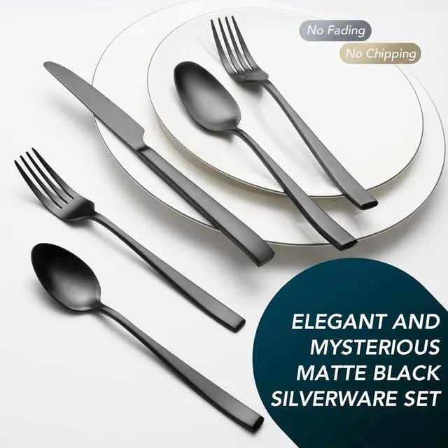 Alt view image 2 of 7 - Matte Black Silverware Set, EIUBUIE 40-Piece Premium Stainless Steel Black Cutlery Set for 8, Matte Flatware Sets, Kitchen Utensils Sets Include Forks Spoons Knives