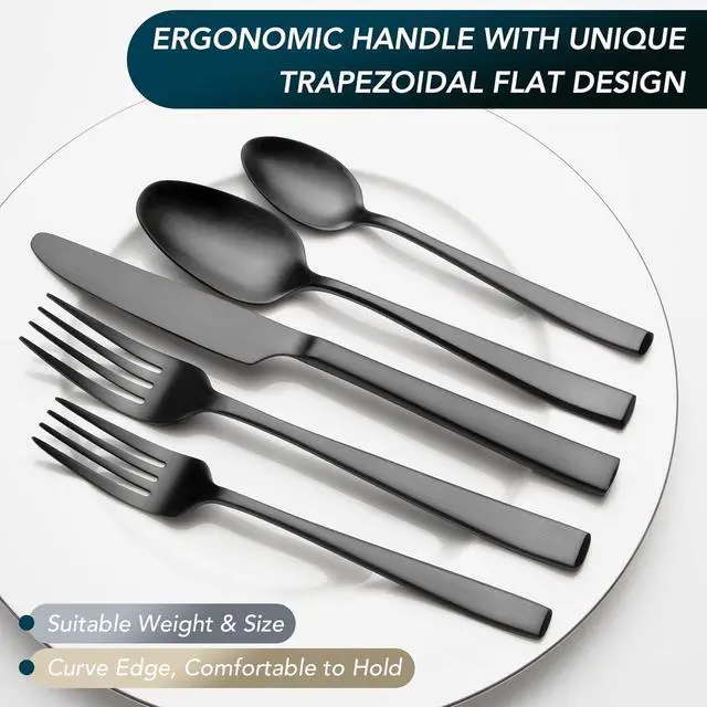 Alt view image 5 of 7 - Matte Black Silverware Set, EIUBUIE 40-Piece Premium Stainless Steel Black Cutlery Set for 8, Matte Flatware Sets, Kitchen Utensils Sets Include Forks Spoons Knives