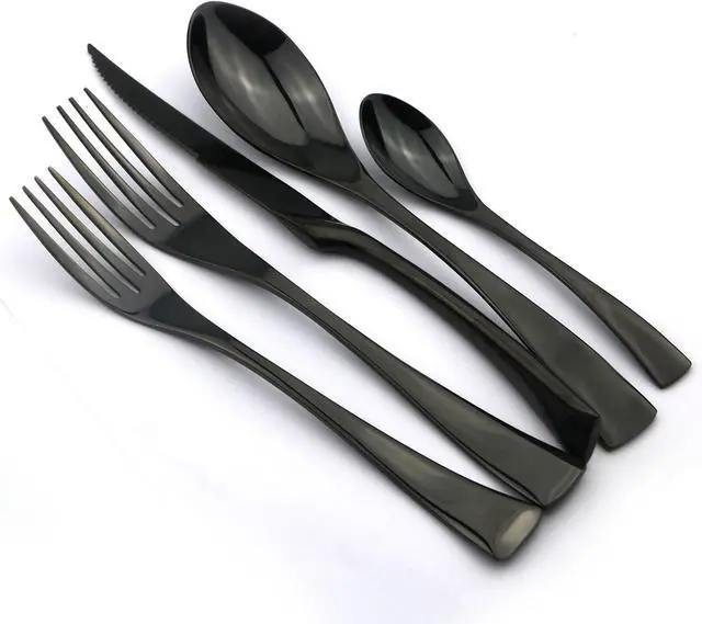 Alt view image 2 of 6 - 20-Piece 18/10 Stainless Steel Serrated Steak Knife Flatware Set, Mirror Polishing Black, Service for 4