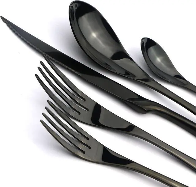 Alt view image 4 of 6 - 20-Piece 18/10 Stainless Steel Serrated Steak Knife Flatware Set, Mirror Polishing Black, Service for 4