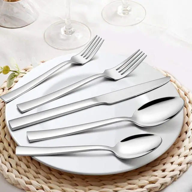 Alt view image 2 of 7 - LIANYU 40-Piece Silverware Set with Drawer Organizer Set for 8, Stainless Steel Square Flatware Cutlery Set for 8, Kitchen Party Restaurant Eating Utensils Tableware, Mirror Polished, Dishwasher Safe