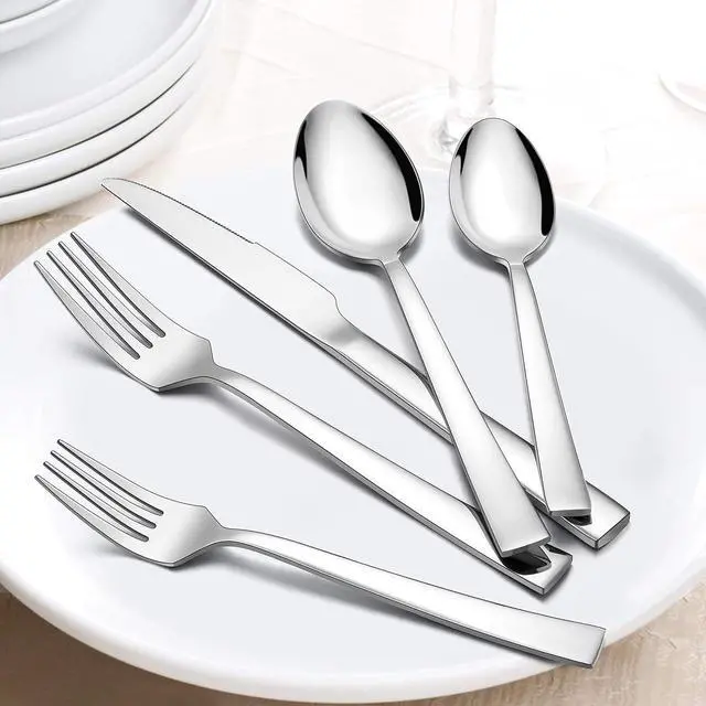 Alt view image 5 of 7 - LIANYU 40-Piece Silverware Set with Drawer Organizer Set for 8, Stainless Steel Square Flatware Cutlery Set for 8, Kitchen Party Restaurant Eating Utensils Tableware, Mirror Polished, Dishwasher Safe