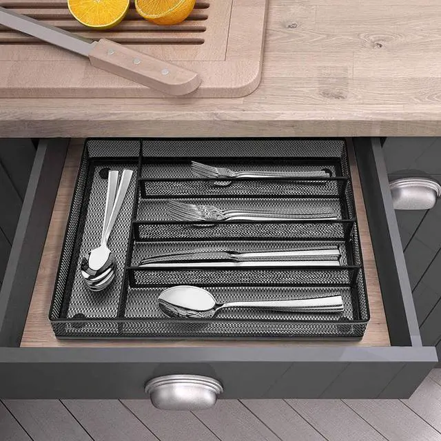 Alt view image 4 of 7 - LIANYU 40-Piece Silverware Set with Drawer Organizer Set for 8, Stainless Steel Square Flatware Cutlery Set for 8, Kitchen Party Restaurant Eating Utensils Tableware, Mirror Polished, Dishwasher Safe