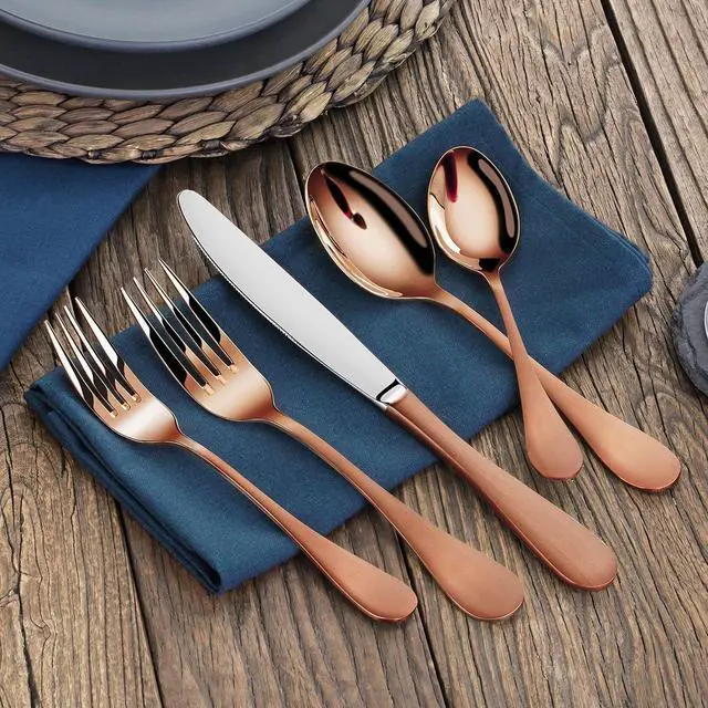 Alt view image 6 of 7 - Artaste 56921 Rain 18/10 Stainless Steel Flatware 20-Piece Set, Copper Finish, Service for 4