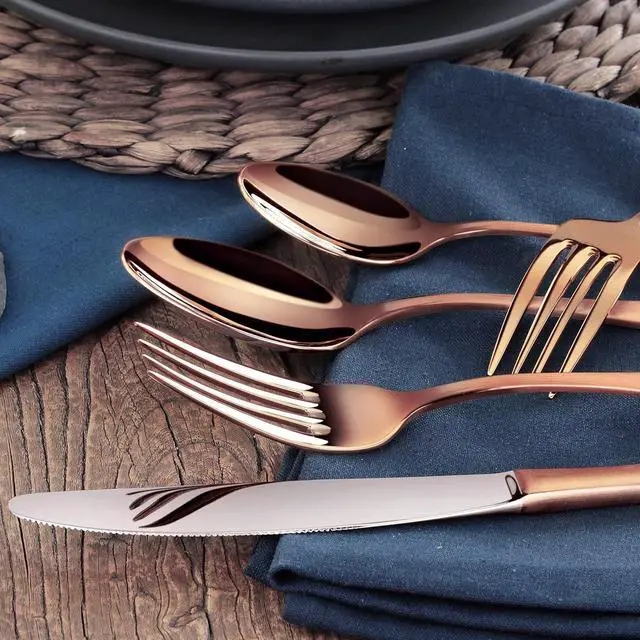 Alt view image 7 of 7 - Artaste 56921 Rain 18/10 Stainless Steel Flatware 20-Piece Set, Copper Finish, Service for 4
