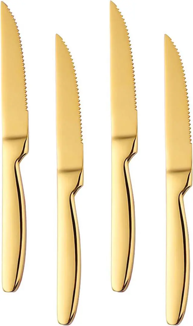 Main image of Steak Knife Set, 4-Piece Serrated Steak Cutlery Steak Knife, Gold Stainless Steel Steak Cutlery Knife for Home, Restaurant, Hotel, 22cm