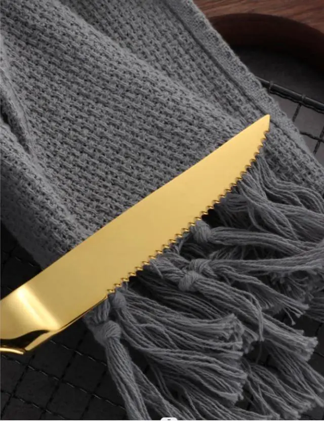 Alt view image 4 of 6 - Steak Knife Set, 4-Piece Serrated Steak Cutlery Steak Knife, Gold Stainless Steel Steak Cutlery Knife for Home, Restaurant, Hotel, 22cm