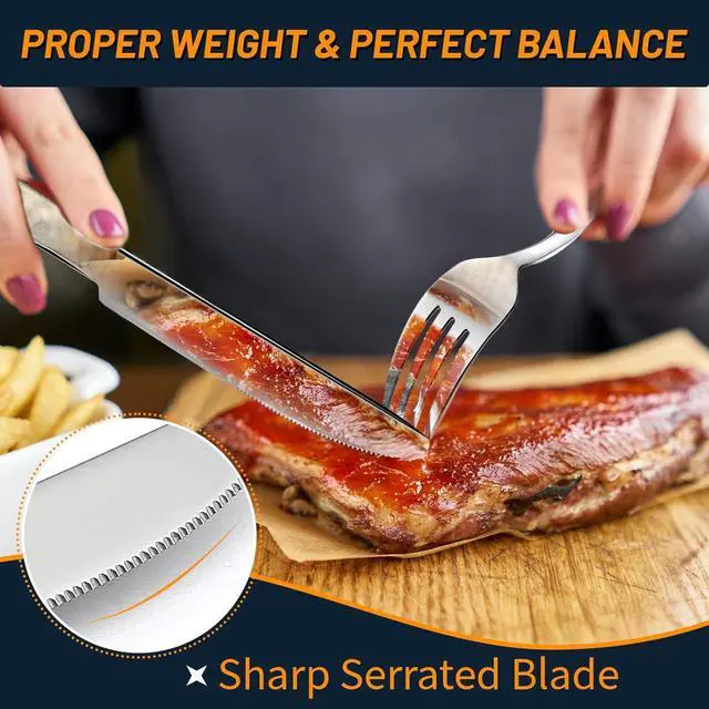 Alt view image 5 of 7 - 60 Piece Silverware Set for 12, Food-Grade Stainless Steel Utensils Set Includes Spoons Forks Knives, Sturdy Home Kitchen Eating Tableware Set,Wave Style Design & Mirror Polished - Dishwasher Safe