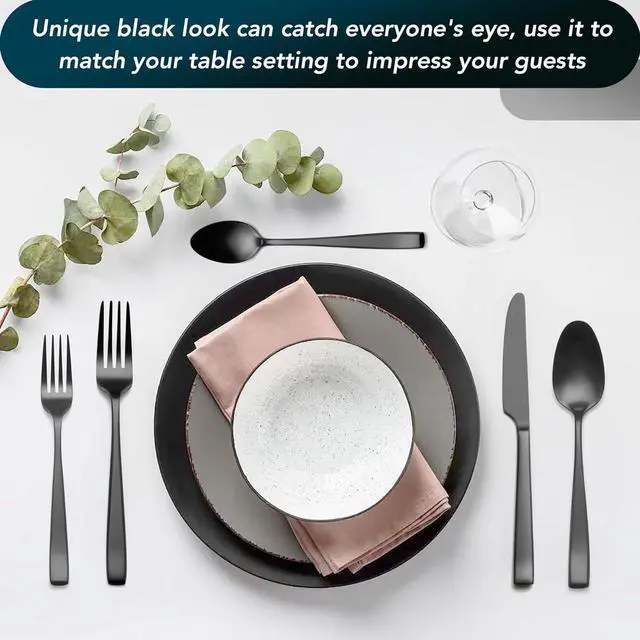 Alt view image 7 of 7 - Matte Black Silverware Set, EIUBUIE 40-Piece Premium Stainless Steel Black Cutlery Set for 8, Matte Flatware Sets, Kitchen Utensils Sets Include Forks Spoons Knives