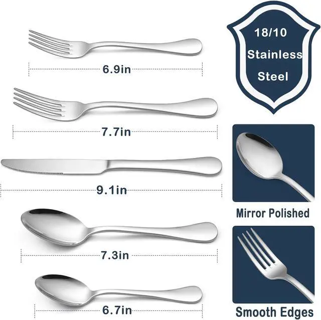 Alt view image 2 of 6 - HaWare 18/10 Silverware Set, 60-Piece Stainless Steel Flatware Service for 12, Luxury Cutlery with Ultra Sharp Serrated Knife, Modern Eating Utensil Include Fork Spoon, Dishwasher Safe