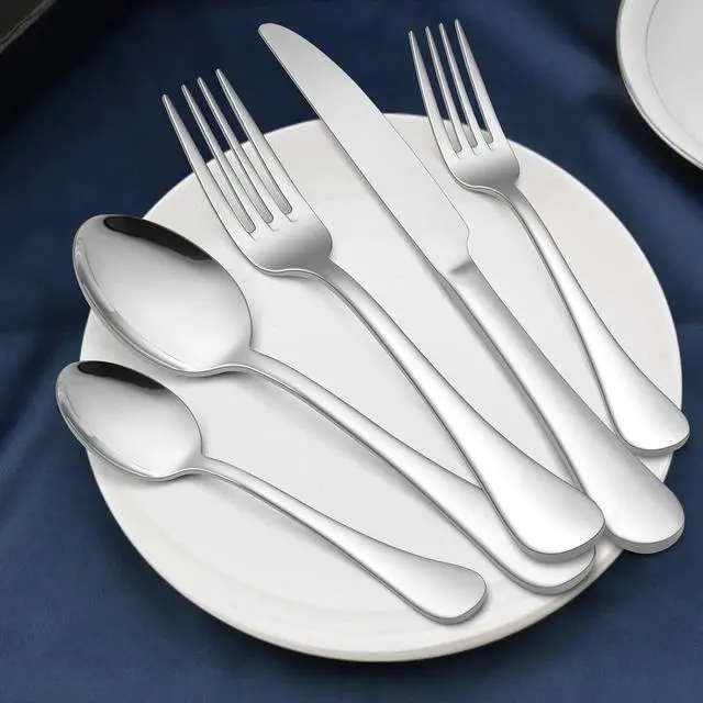 Alt view image 6 of 6 - HaWare 18/10 Silverware Set, 60-Piece Stainless Steel Flatware Service for 12, Luxury Cutlery with Ultra Sharp Serrated Knife, Modern Eating Utensil Include Fork Spoon, Dishwasher Safe