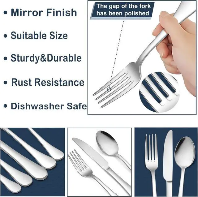 Alt view image 5 of 6 - HaWare 18/10 Silverware Set, 60-Piece Stainless Steel Flatware Service for 12, Luxury Cutlery with Ultra Sharp Serrated Knife, Modern Eating Utensil Include Fork Spoon, Dishwasher Safe