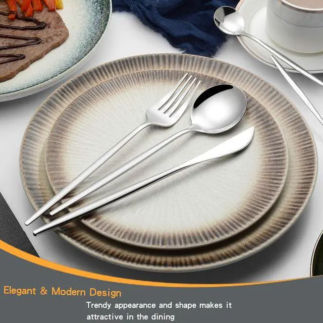 Alt view image 3 of 6 - Mirror Modern Flatware Set for 4, 20-Piece Stainless Steel Silverware Set, LaienLife Unique Utensils with Long Forks Spoons and Knives Sets, Great for Home and Restaurant, Dishwasher Safe - Silver