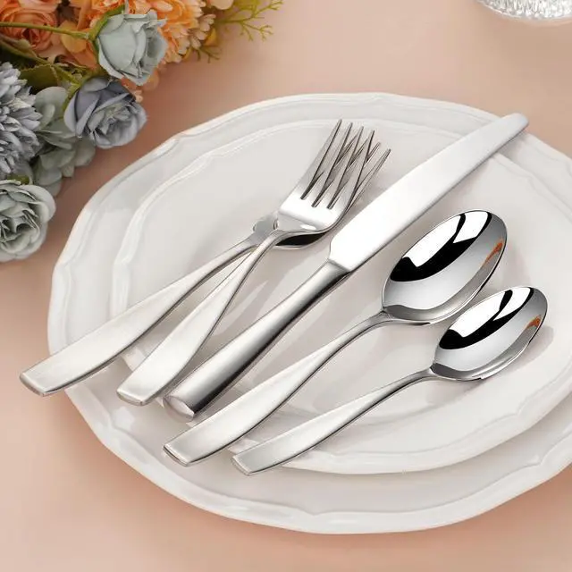 Alt view image 6 of 6 - 60-Piece 18/10 Stainless Steel Flatware Set for 12, Heavy Duty Silverware Set, High End Flatware, Dishwasher Safe, Ideal for New Home Essentials Gift