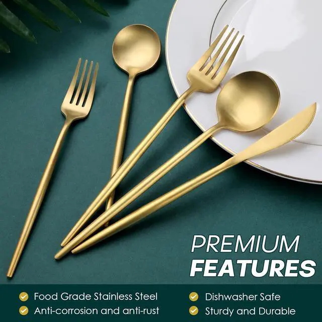 Alt view image 3 of 7 - Matte Gold Silverware Set, OGORI 30-Piece Food Grade Stainless Steel Gold Flatware Set, Kitchen Utensil Set Service for 6, Tableware Cutlery Set for Home and Restaurant, Dishwasher Safe