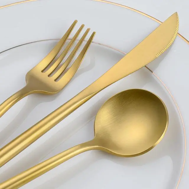 Alt view image 5 of 7 - Matte Gold Silverware Set, OGORI 30-Piece Food Grade Stainless Steel Gold Flatware Set, Kitchen Utensil Set Service for 6, Tableware Cutlery Set for Home and Restaurant, Dishwasher Safe