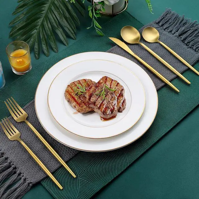 Alt view image 6 of 7 - Matte Gold Silverware Set, OGORI 30-Piece Food Grade Stainless Steel Gold Flatware Set, Kitchen Utensil Set Service for 6, Tableware Cutlery Set for Home and Restaurant, Dishwasher Safe