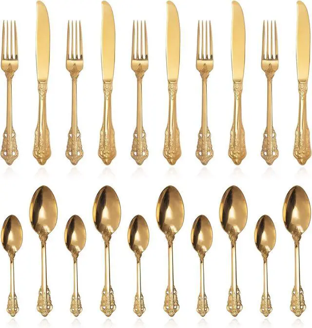 Alt view image 2 of 7 - ZCF 24-Piece Gold Flatware Silverware Set,18/10 Heavy Duty Stainless Steel Flatware Service for 6,Cutlery Include Knife/Fork/Spoon/Coffee Spoon,Mirror Polished, Dishwasher Safety