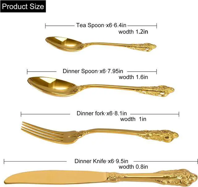 Alt view image 3 of 7 - ZCF 24-Piece Gold Flatware Silverware Set,18/10 Heavy Duty Stainless Steel Flatware Service for 6,Cutlery Include Knife/Fork/Spoon/Coffee Spoon,Mirror Polished, Dishwasher Safety