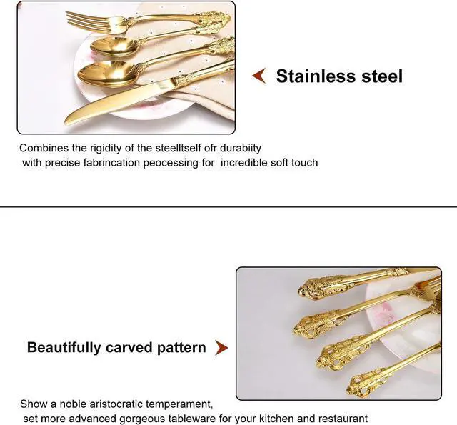 Alt view image 4 of 7 - ZCF 24-Piece Gold Flatware Silverware Set,18/10 Heavy Duty Stainless Steel Flatware Service for 6,Cutlery Include Knife/Fork/Spoon/Coffee Spoon,Mirror Polished, Dishwasher Safety