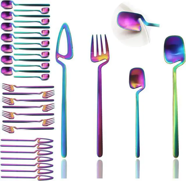 Main image of JASHII Flatware Set 32-piece Silverware Set Matte Finished Cutlery Set Service for 8 Include Knife/Fork/Spoon/Coffee spoon Dishwasher Safe (Rainbow)