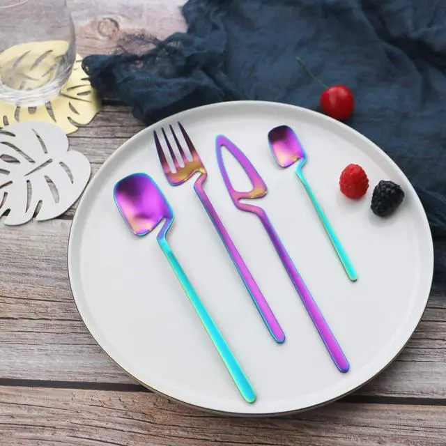 Alt view image 2 of 7 - JASHII Flatware Set 32-piece Silverware Set Matte Finished Cutlery Set Service for 8 Include Knife/Fork/Spoon/Coffee spoon Dishwasher Safe (Rainbow)