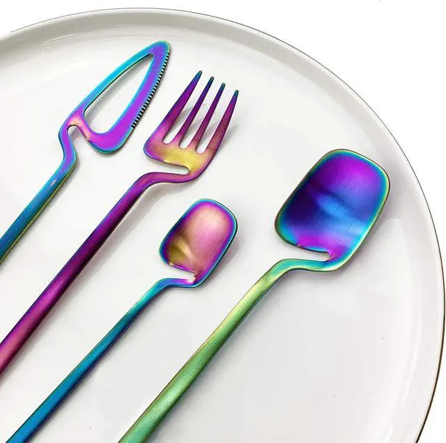 Alt view image 4 of 7 - JASHII Flatware Set 32-piece Silverware Set Matte Finished Cutlery Set Service for 8 Include Knife/Fork/Spoon/Coffee spoon Dishwasher Safe (Rainbow)