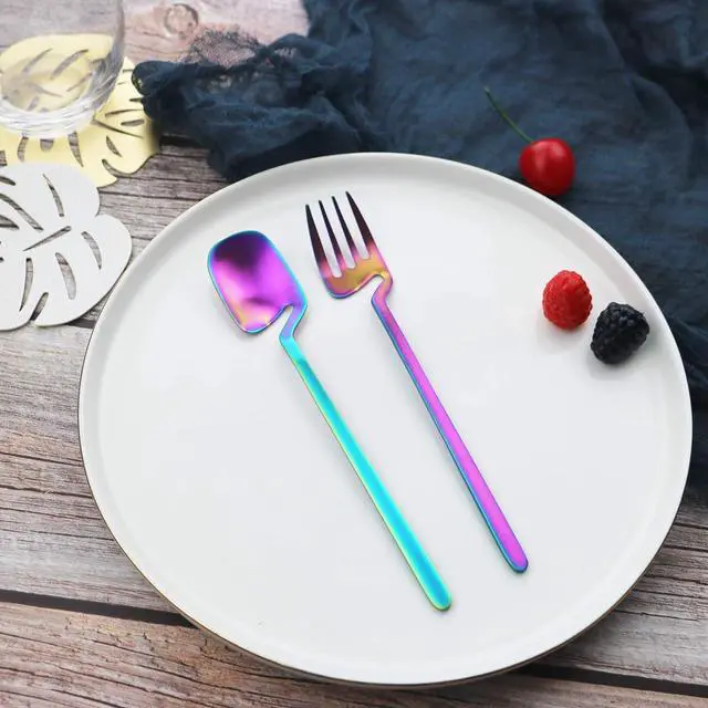 Alt view image 5 of 7 - JASHII Flatware Set 32-piece Silverware Set Matte Finished Cutlery Set Service for 8 Include Knife/Fork/Spoon/Coffee spoon Dishwasher Safe (Rainbow)