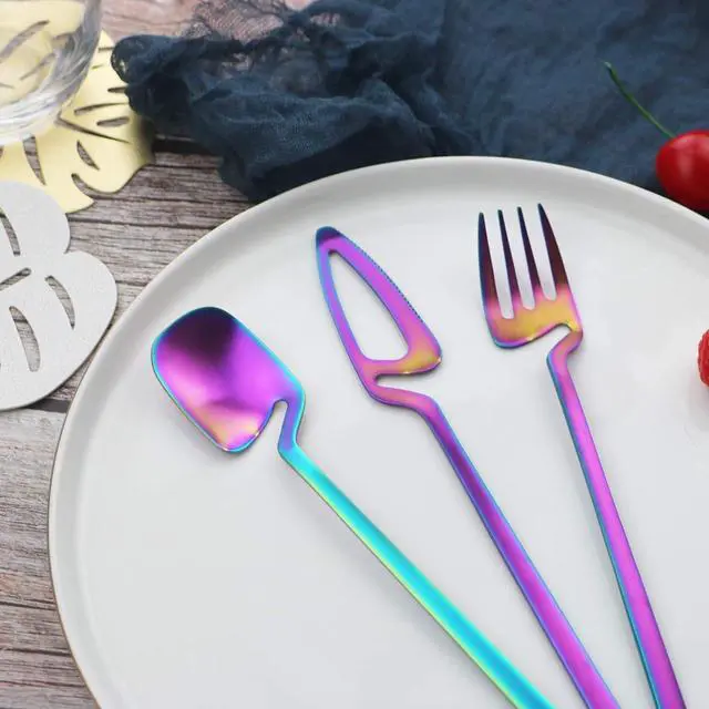 Alt view image 6 of 7 - JASHII Flatware Set 32-piece Silverware Set Matte Finished Cutlery Set Service for 8 Include Knife/Fork/Spoon/Coffee spoon Dishwasher Safe (Rainbow)