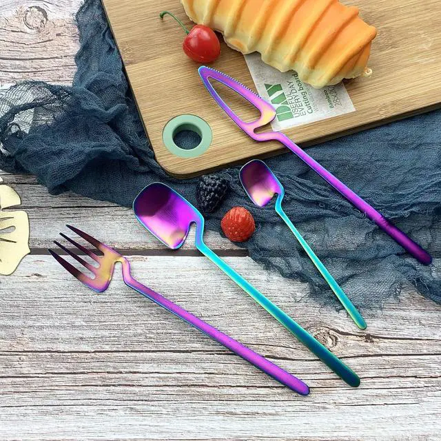 Alt view image 7 of 7 - JASHII Flatware Set 32-piece Silverware Set Matte Finished Cutlery Set Service for 8 Include Knife/Fork/Spoon/Coffee spoon Dishwasher Safe (Rainbow)