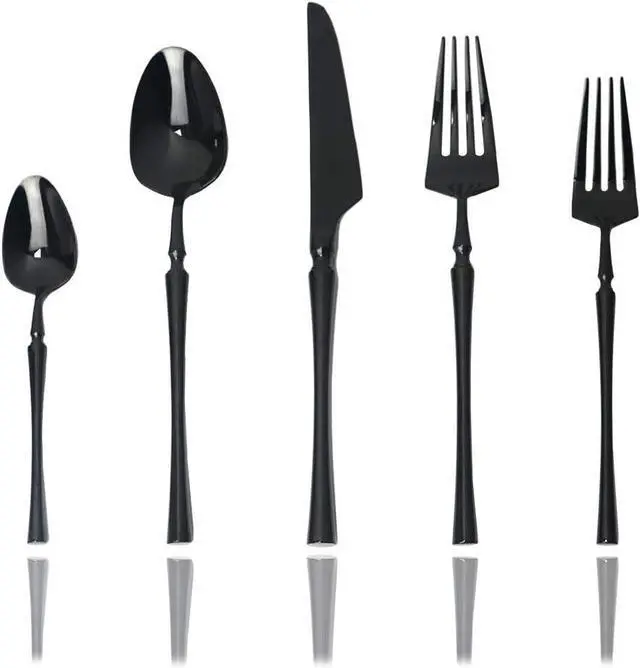 Main image of JASHII 20-piece 18/10 Stainless Steel Black Flatware/Cutlery/Tableware Set Service for 4 Person, Include Knife/Fork/Spoon, Mirror Polished (Black)