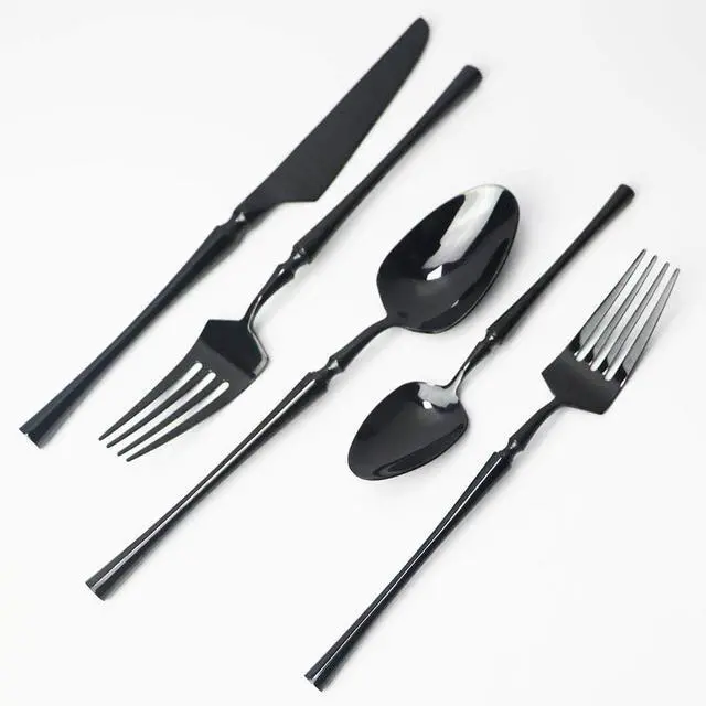 Alt view image 2 of 7 - JASHII 20-piece 18/10 Stainless Steel Black Flatware/Cutlery/Tableware Set Service for 4 Person, Include Knife/Fork/Spoon, Mirror Polished (Black)