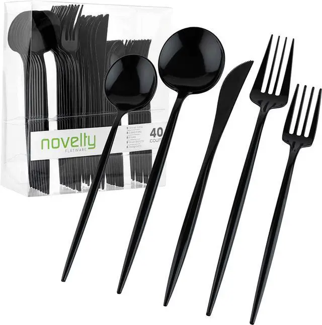 Main image of Novelty Modern Flatware Cutlery Combo Set (Black, 40)