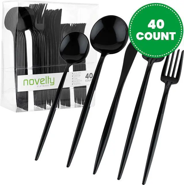 Alt view image 2 of 6 - Novelty Modern Flatware Cutlery Combo Set (Black, 40)