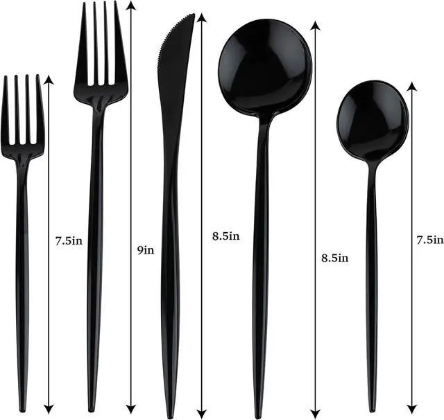 Alt view image 3 of 6 - Novelty Modern Flatware Cutlery Combo Set (Black, 40)