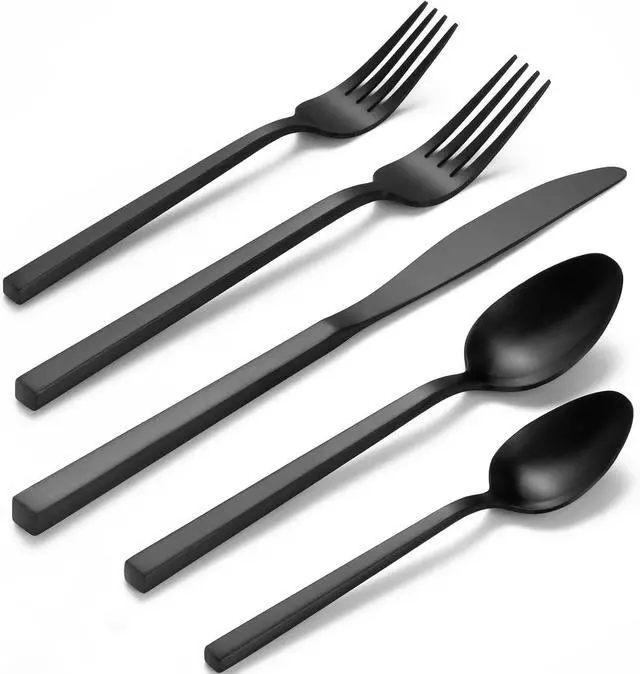 Main image of Alata Cube Black 20-Piece Forged Silverware Set Stainless Steel Flatware Set,Service for 4,Matte Satin Polished Cutlery Set,Dishwasher Safe