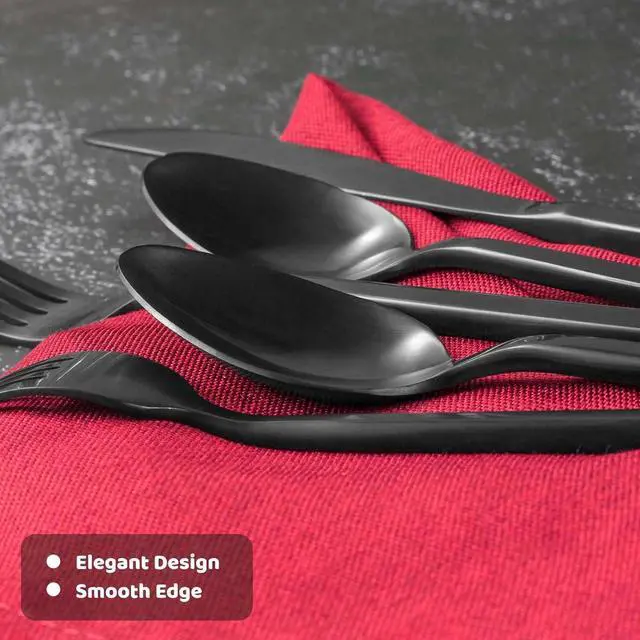 Alt view image 5 of 6 - Alata Cube Black 20-Piece Forged Silverware Set Stainless Steel Flatware Set,Service for 4,Matte Satin Polished Cutlery Set,Dishwasher Safe