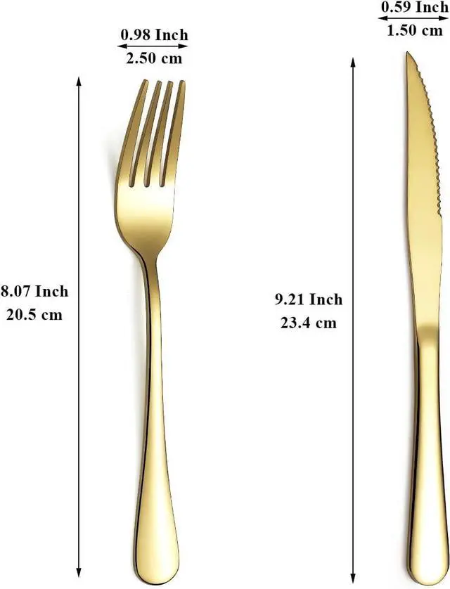 Alt view image 2 of 7 - Evanda Gold Steak Knives Set 24 Piece, Gold Titanium Plating Stainless Steel 12 Dinner Forks and 12 Dinner Knives Set, Steak Knives Steak Forks, Dishwasher Safe
