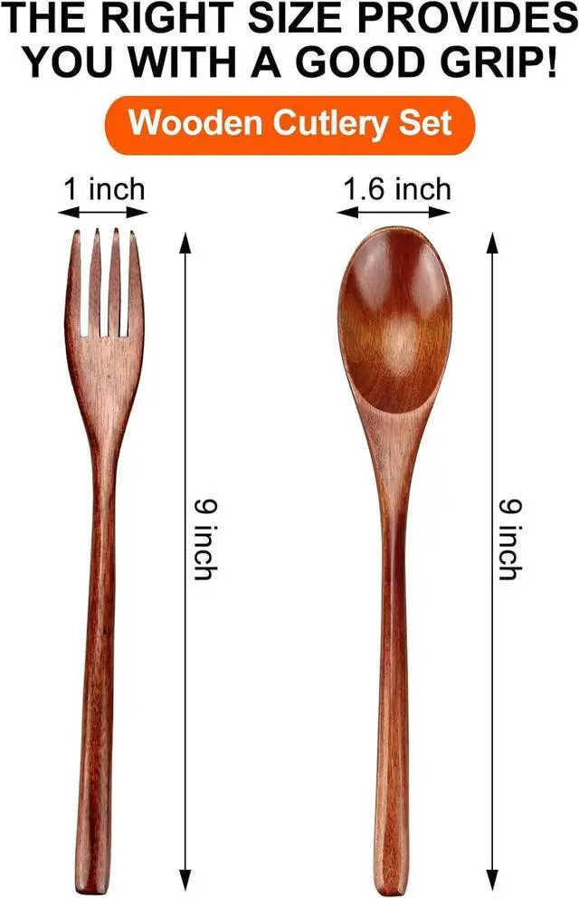 Alt view image 6 of 7 - 12 Pieces Wooden Forks and Spoons for Eating Utensil Set Lunch Wooden Cutlery Japanese Silverware Sets Flatware Reusable Bamboo Small Utensils Korean Mini Wooden Spoon Fork Set