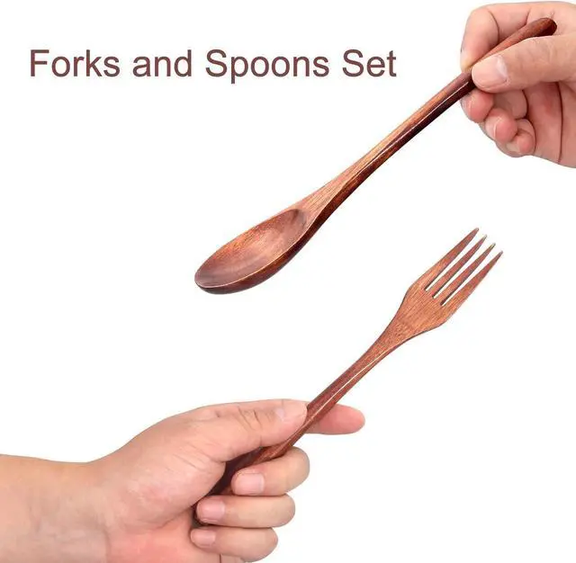 Alt view image 7 of 7 - 12 Pieces Wooden Forks and Spoons for Eating Utensil Set Lunch Wooden Cutlery Japanese Silverware Sets Flatware Reusable Bamboo Small Utensils Korean Mini Wooden Spoon Fork Set
