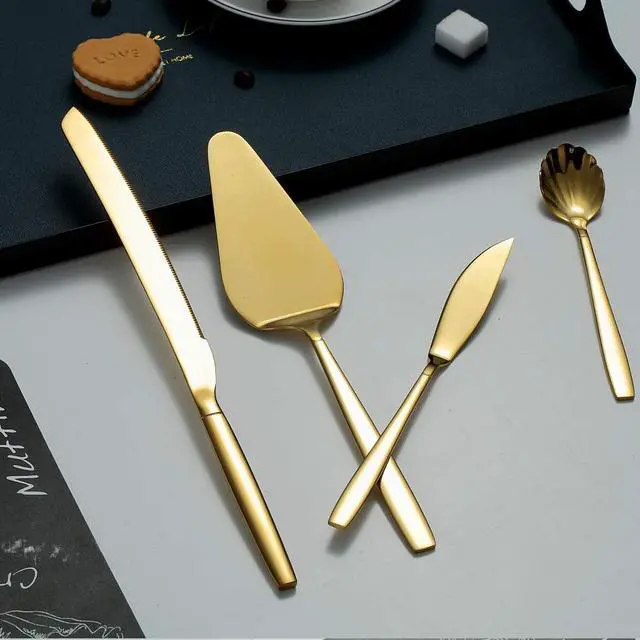 Alt view image 5 of 7 - Berglander Gold Serving Utensils 10 Pieces, Titanium Golden Plating Serving Spoons, Included Cake Knife Cake Server Serving Forks Sugar Spoon Salad Spoon Forks Butter Knife Gravy Ladle ect.