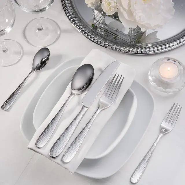 Alt view image 2 of 7 - Hudson Essentials Premium 20 Piece Hammered Silverware Set, 18/10 Stainless Steel, Fine Flatware Service for 4 - Dishwasher Safe Bergamo Cutlery