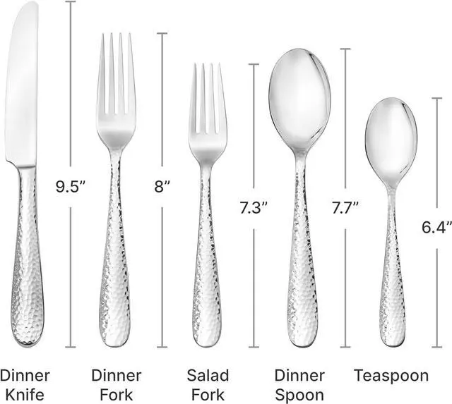 Alt view image 6 of 7 - Hudson Essentials Premium 20 Piece Hammered Silverware Set, 18/10 Stainless Steel, Fine Flatware Service for 4 - Dishwasher Safe Bergamo Cutlery
