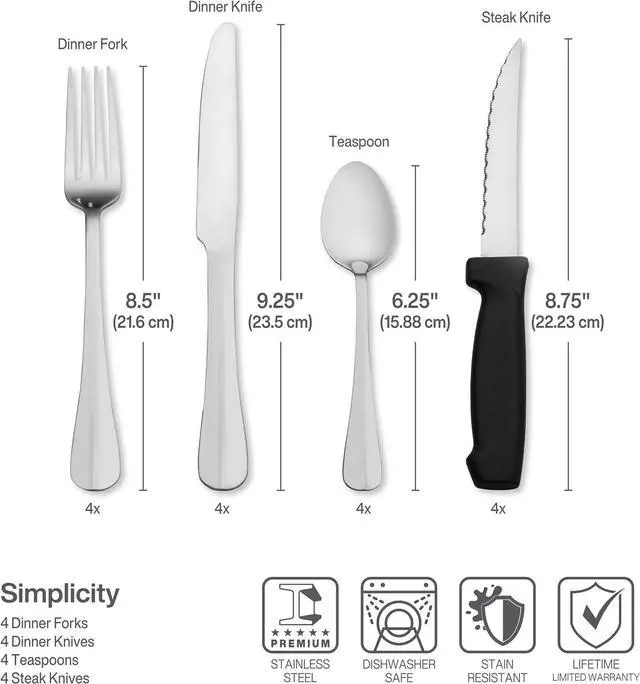 Alt view image 2 of 7 - Pfaltzgraff Simplicity 18.0 Stainless Steel 16 Piece Flatware Set, Service For 4