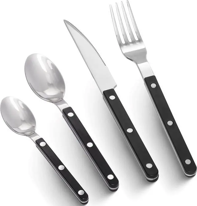 Main image of Stainless steel Silverware set black, 20-piece, Black flatware set, Silverware black, Flatware sets, Eating utensils sets, Kitchen silverware sets (Juego de cubiertos de acero inoxidable)