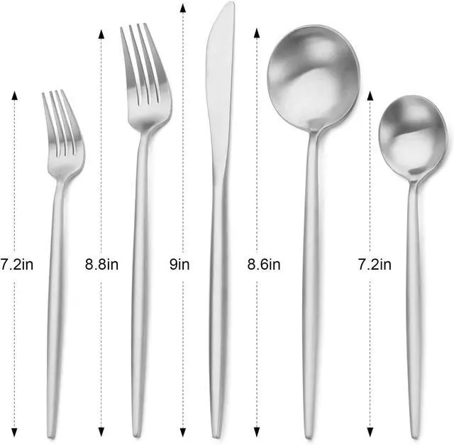 Alt view image 2 of 7 - Matte Silver Silverware Set, Stainless Steel Satin Finish, Flatware Cutlery Set for 4, 20-Piece Spoons and Forks Kitchen Utensil Set, Dishwasher Safe (Matte Silver, 20 P)