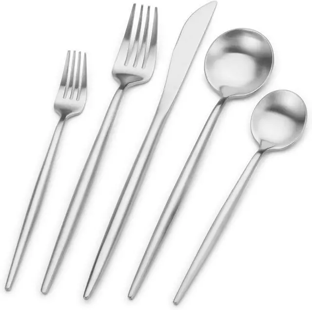 Main image of Matte Silver Silverware Set, Stainless Steel Satin Finish, Flatware Cutlery Set for 4, 20-Piece Spoons and Forks Kitchen Utensil Set, Dishwasher Safe (Matte Silver, 20 P)