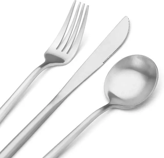 Alt view image 3 of 7 - Matte Silver Silverware Set, Stainless Steel Satin Finish, Flatware Cutlery Set for 4, 20-Piece Spoons and Forks Kitchen Utensil Set, Dishwasher Safe (Matte Silver, 20 P)