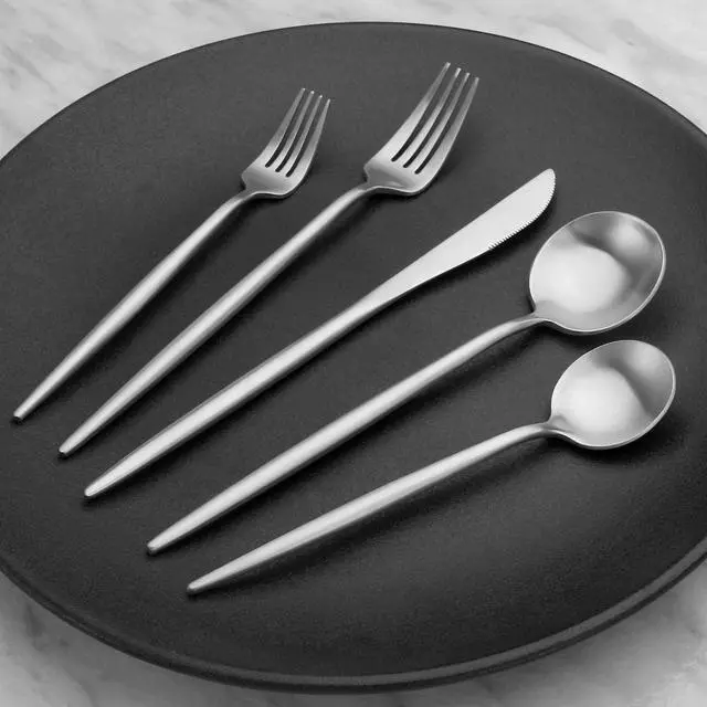 Alt view image 7 of 7 - Matte Silver Silverware Set, Stainless Steel Satin Finish, Flatware Cutlery Set for 4, 20-Piece Spoons and Forks Kitchen Utensil Set, Dishwasher Safe (Matte Silver, 20 P)